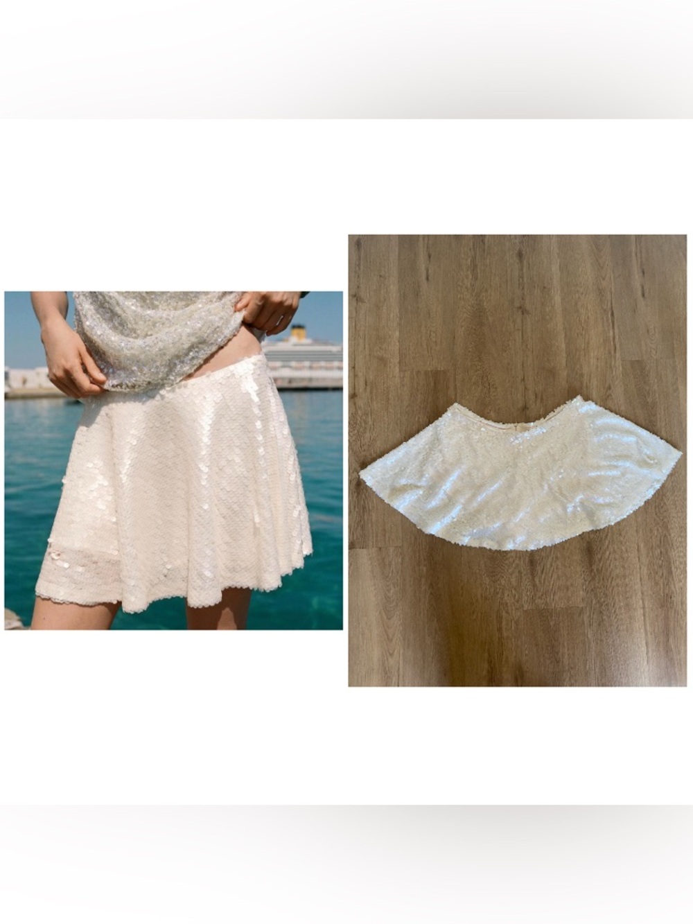 Zara Cream White Sequin Mini Skirt/Skort